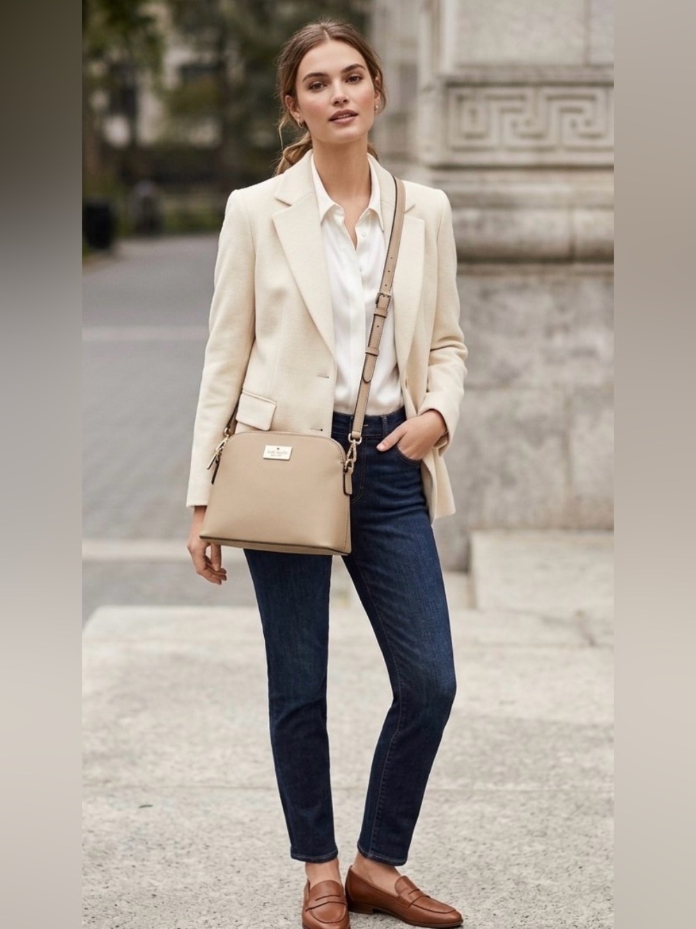 Kate Spade tan Saffiano leather dome crossbody bag purse